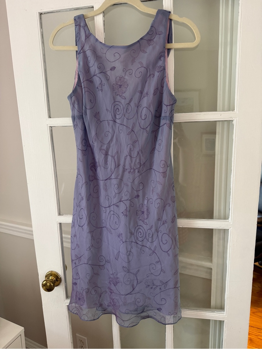Vintage Chelsea Nites Sleeveless Lavender Floral Embroidered Dress - Picture 4 of 8